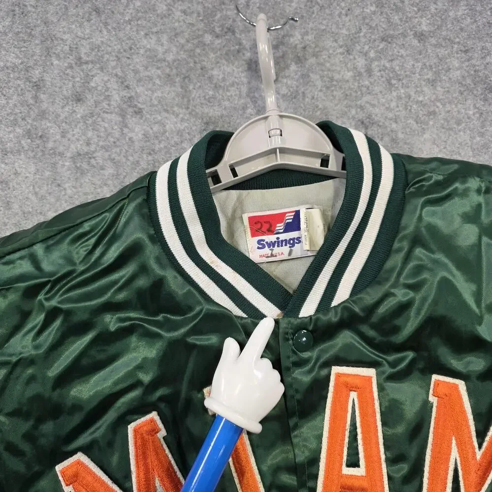 Vintage Miami Hurricanes‎ Jacket Mens XL Green NCAA Football Swingster Satin USA